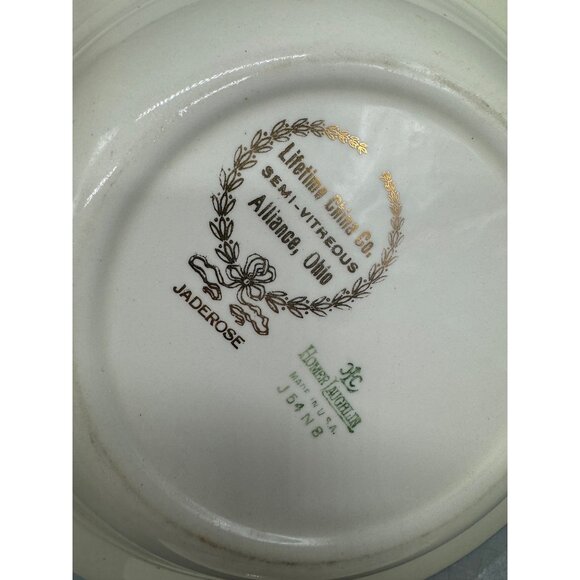 Vintage Walker China Green & White Floral Rimmed Soup Bowls 8" Diameter Set Of 2 - Picture 10 of 14